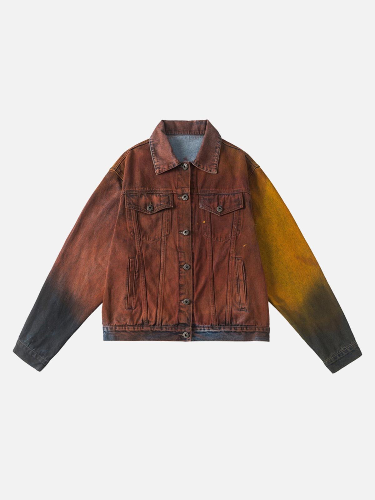 High Street Distressed Spray-Painted Denim Jacket