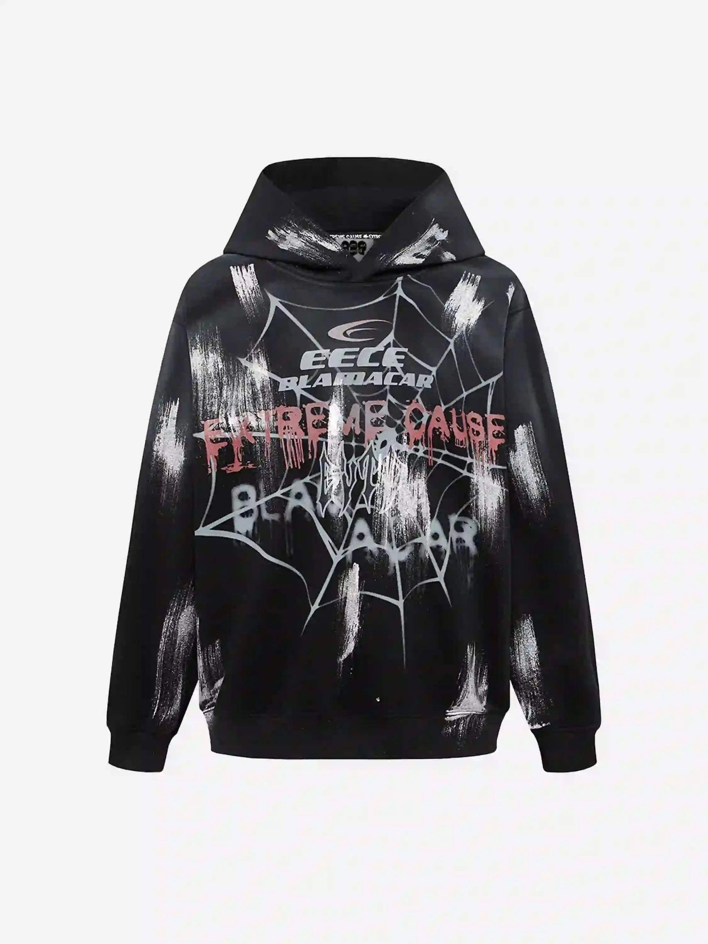 High Street Hip Hop Spider Web Print Hoodie