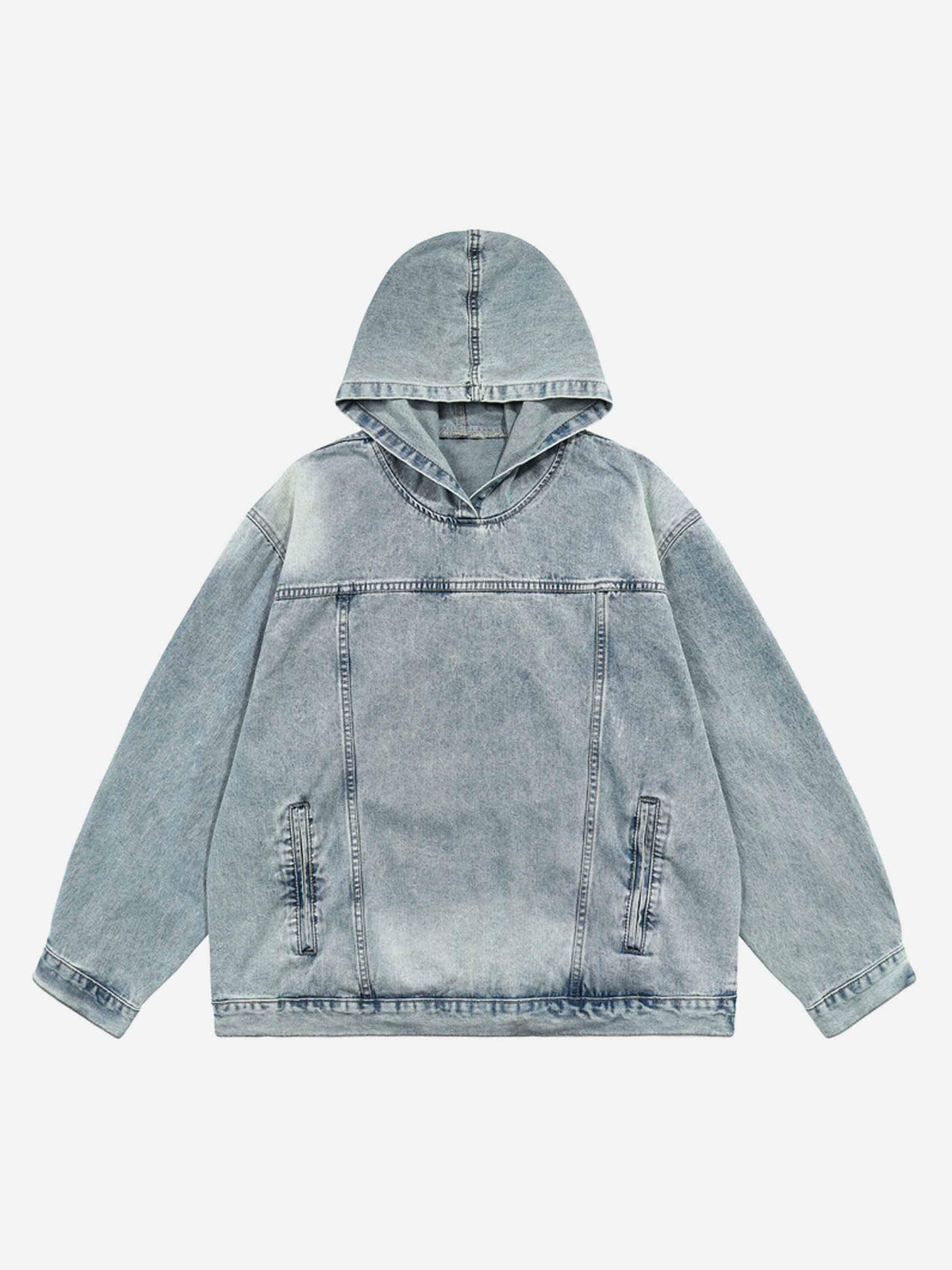 High Street Washed And Worn Denim Hoodie