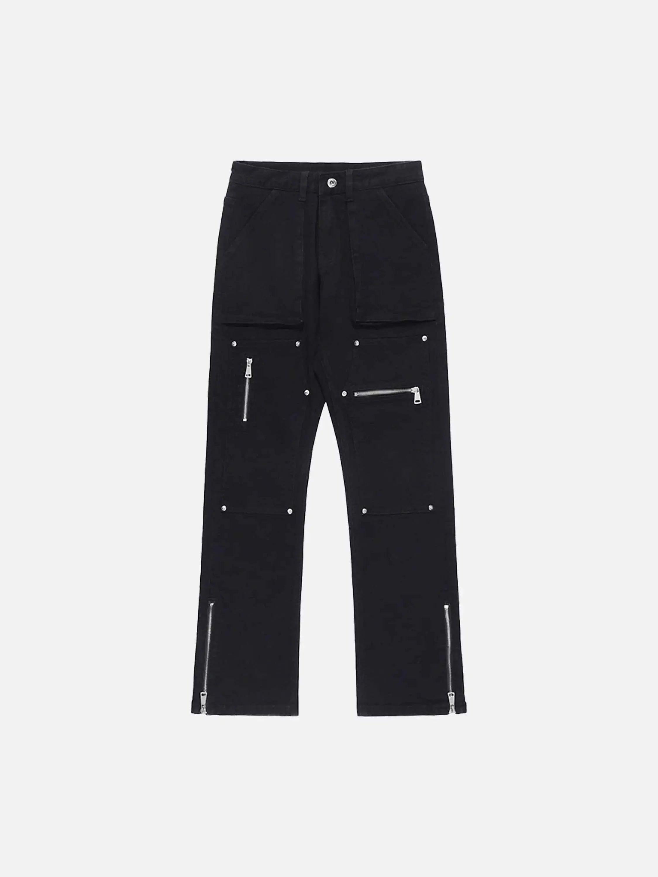 High Street Zipper Niche Design Straight Pants