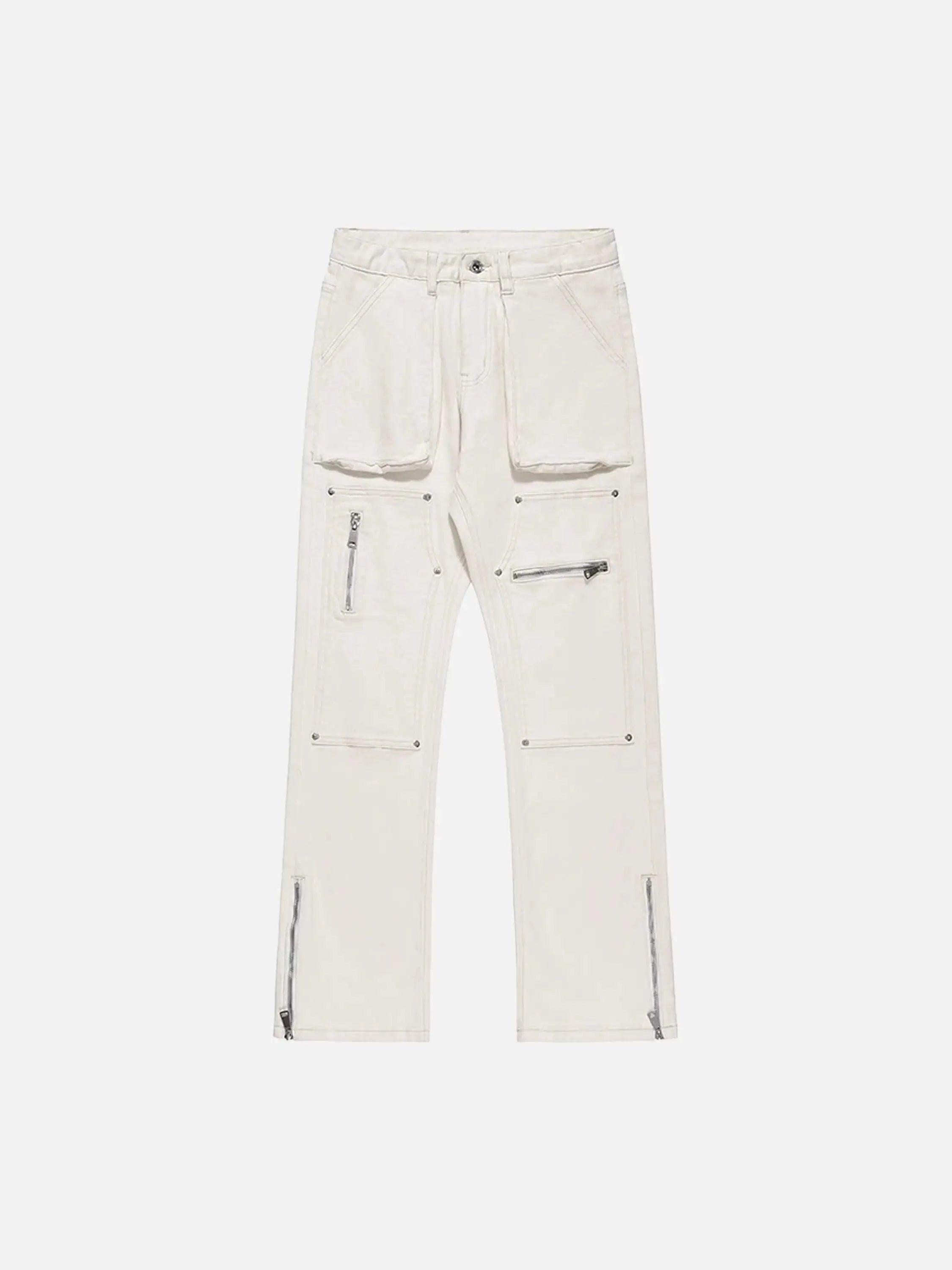 High Street Zipper Niche Design Straight Pants