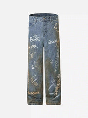 Hip-Hop Graffiti Distressed Jeans