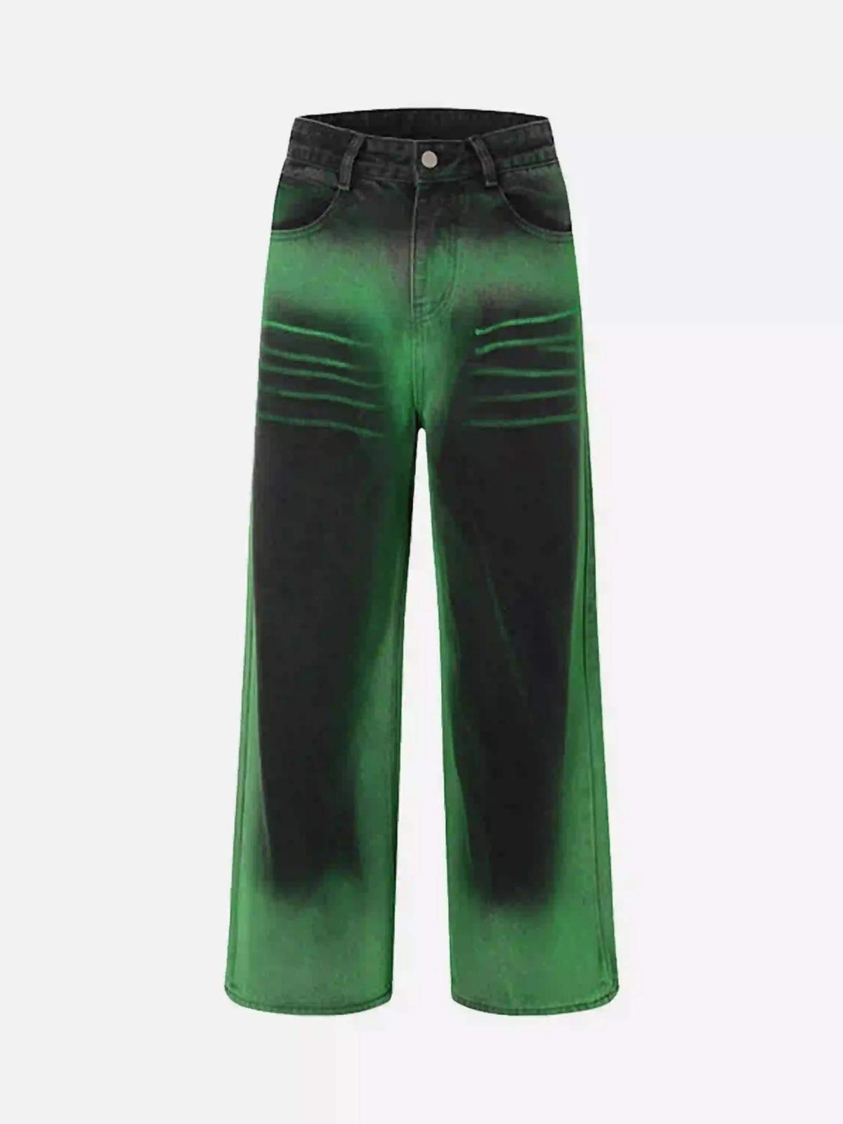 Hip-Hop Green Hand-Painted Dirty Jeans