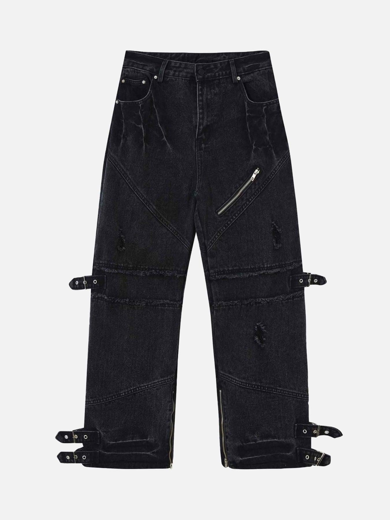 Hip-Hop Retro Wash Denim Straight-Leg Pants