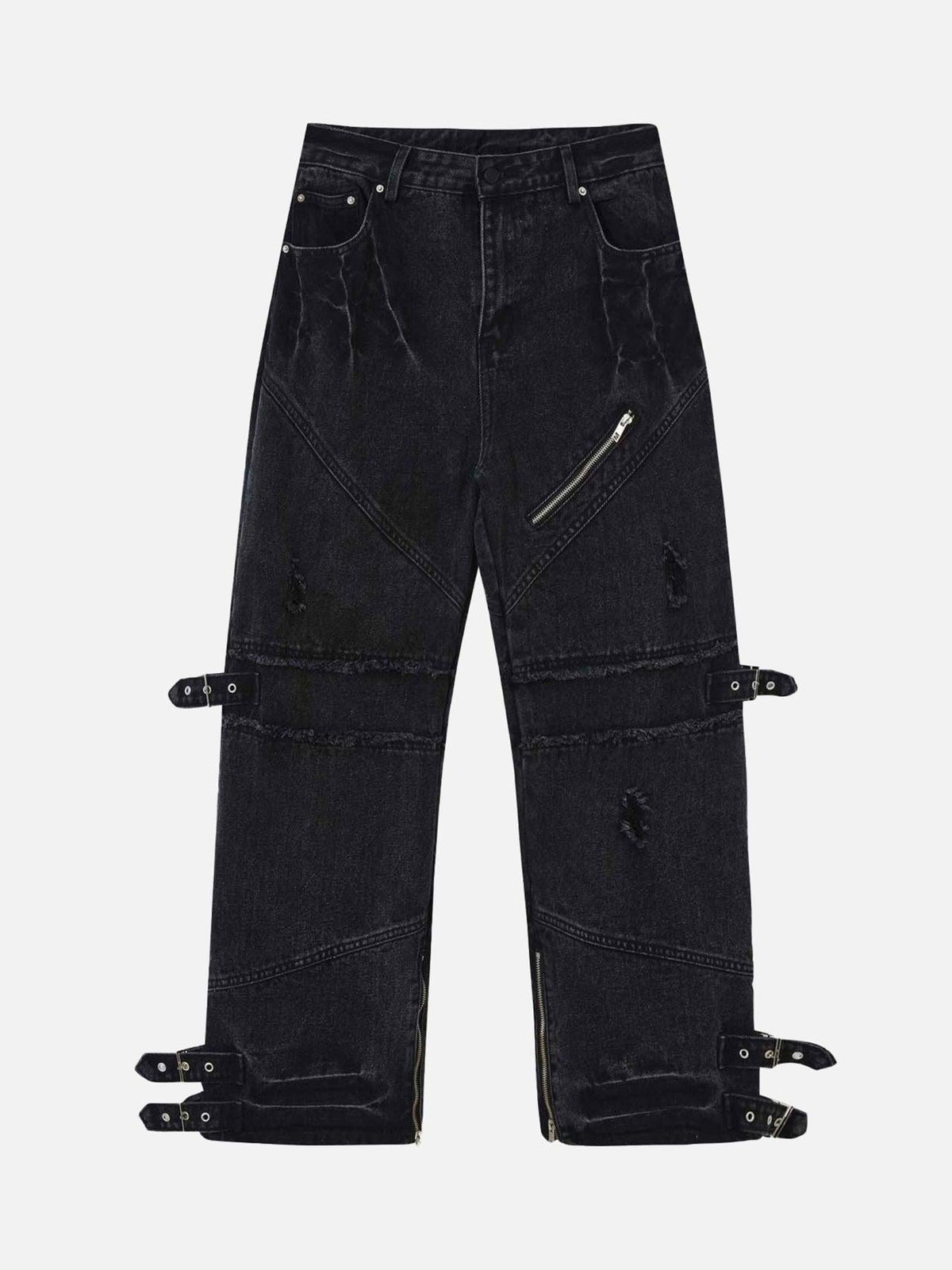 Hip-Hop Retro Wash Denim Straight-Leg Pants