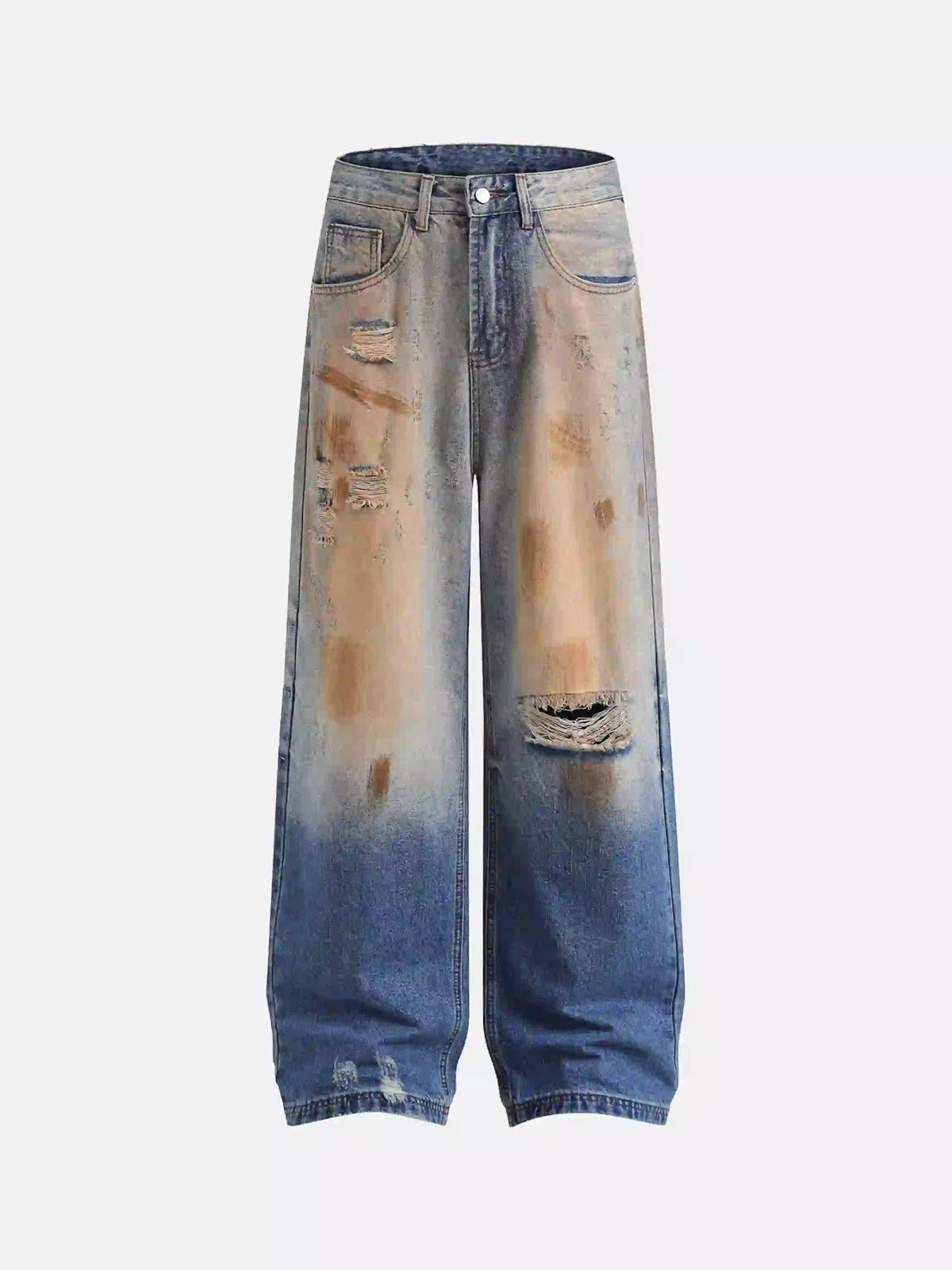 Hip-Hop Ripped Mud-Dyed Jeans