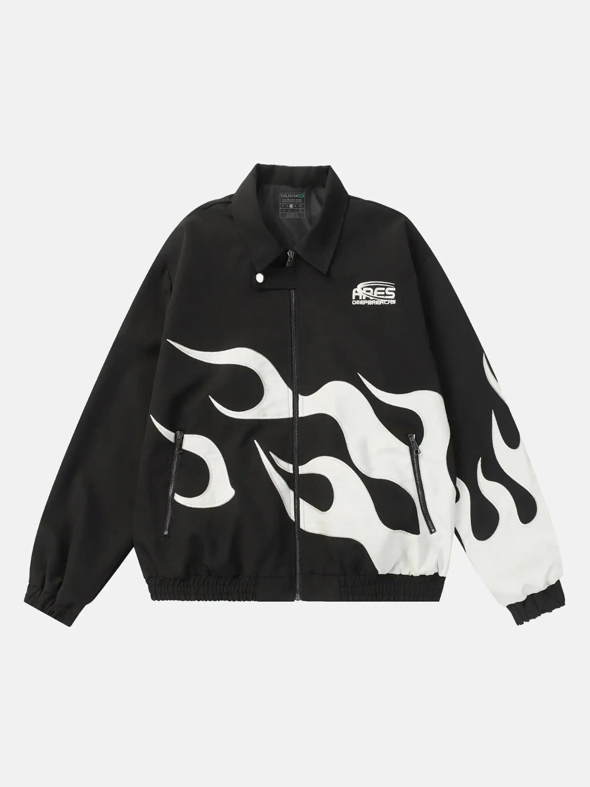 Hip Hop Street Patches Flame Lapel Jacket