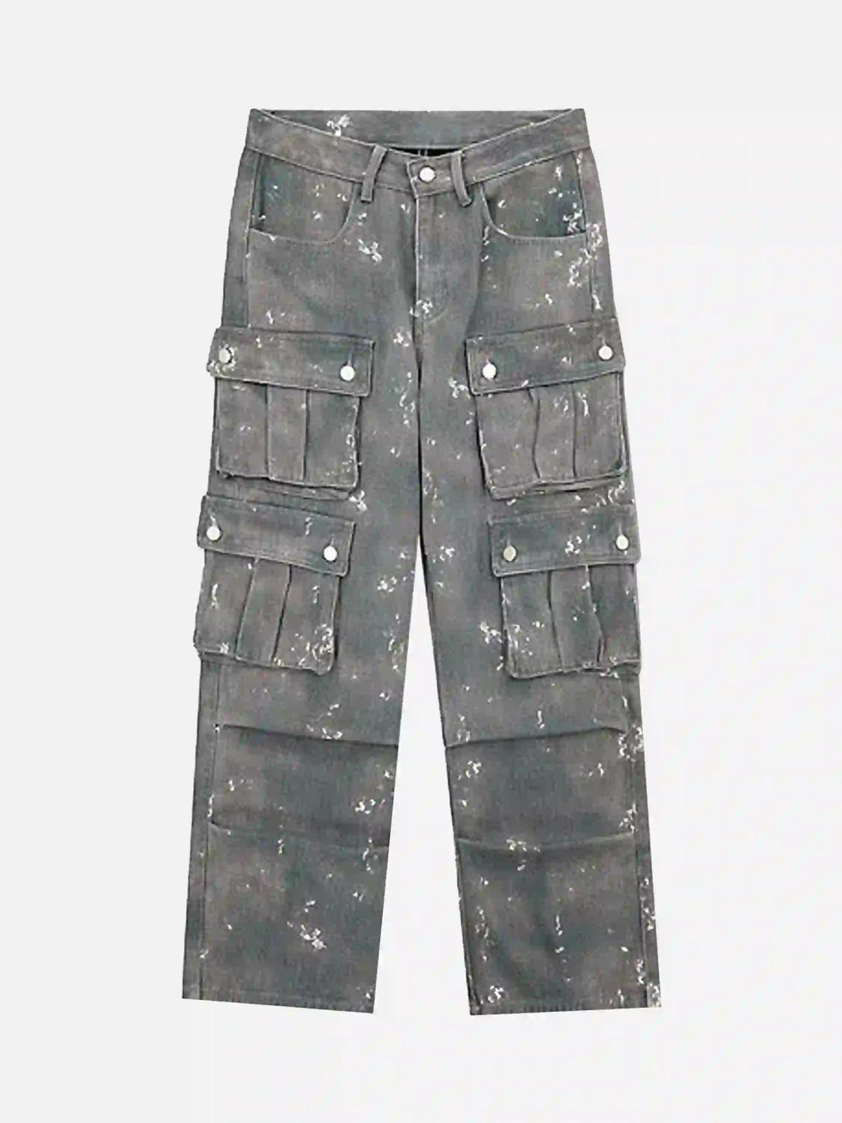 Hip-Hop Style Ink-Splashed Camouflage Y2K Jeans