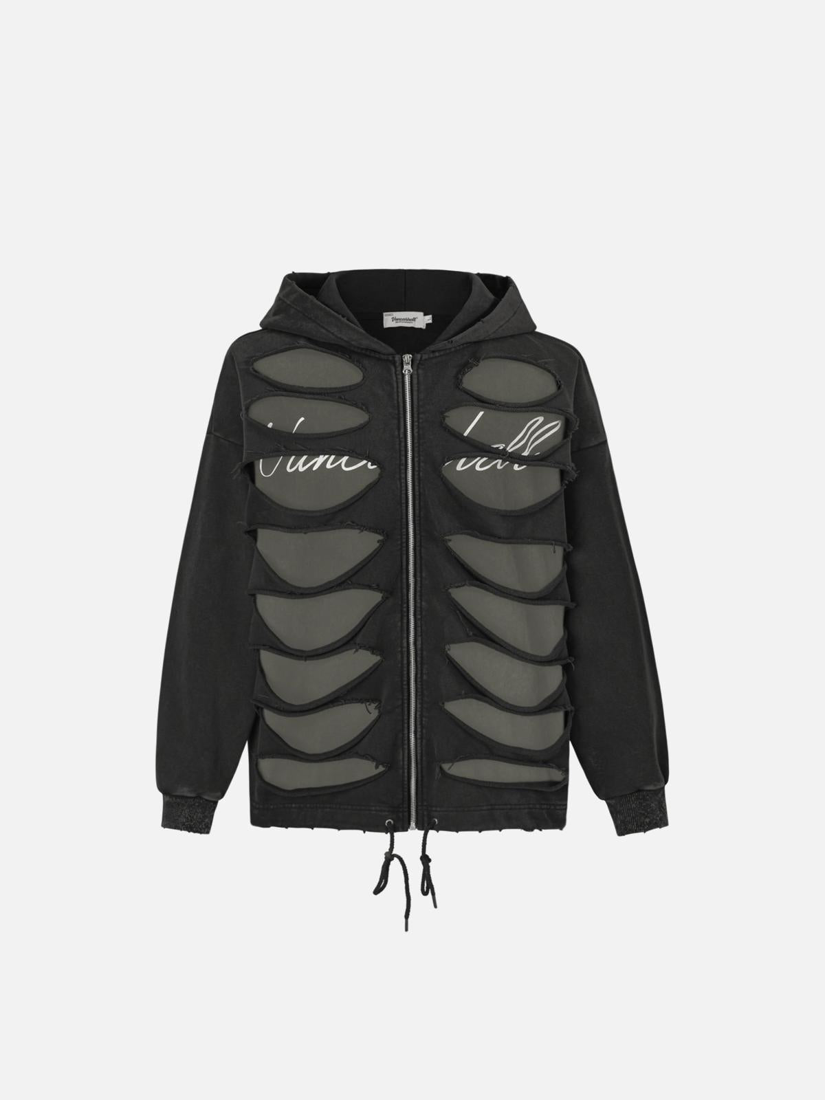 Hollow Hole Zipper Hoodie