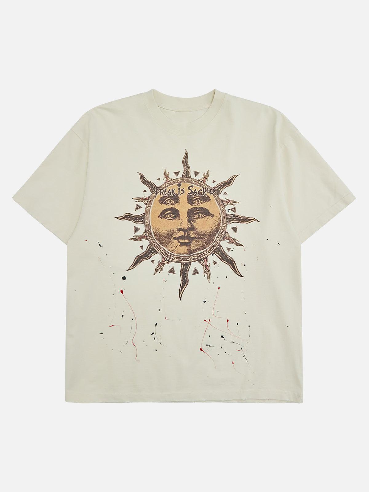 Ink-Splashed Sun God Worn T-Shirt