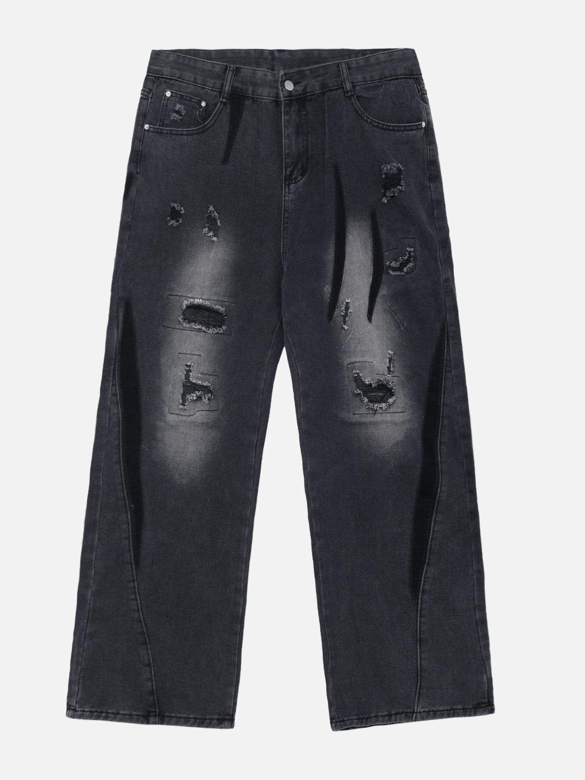 Irregular Patch Ripped Jeans