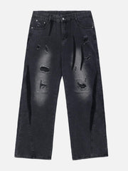 Irregular Patch Ripped Jeans