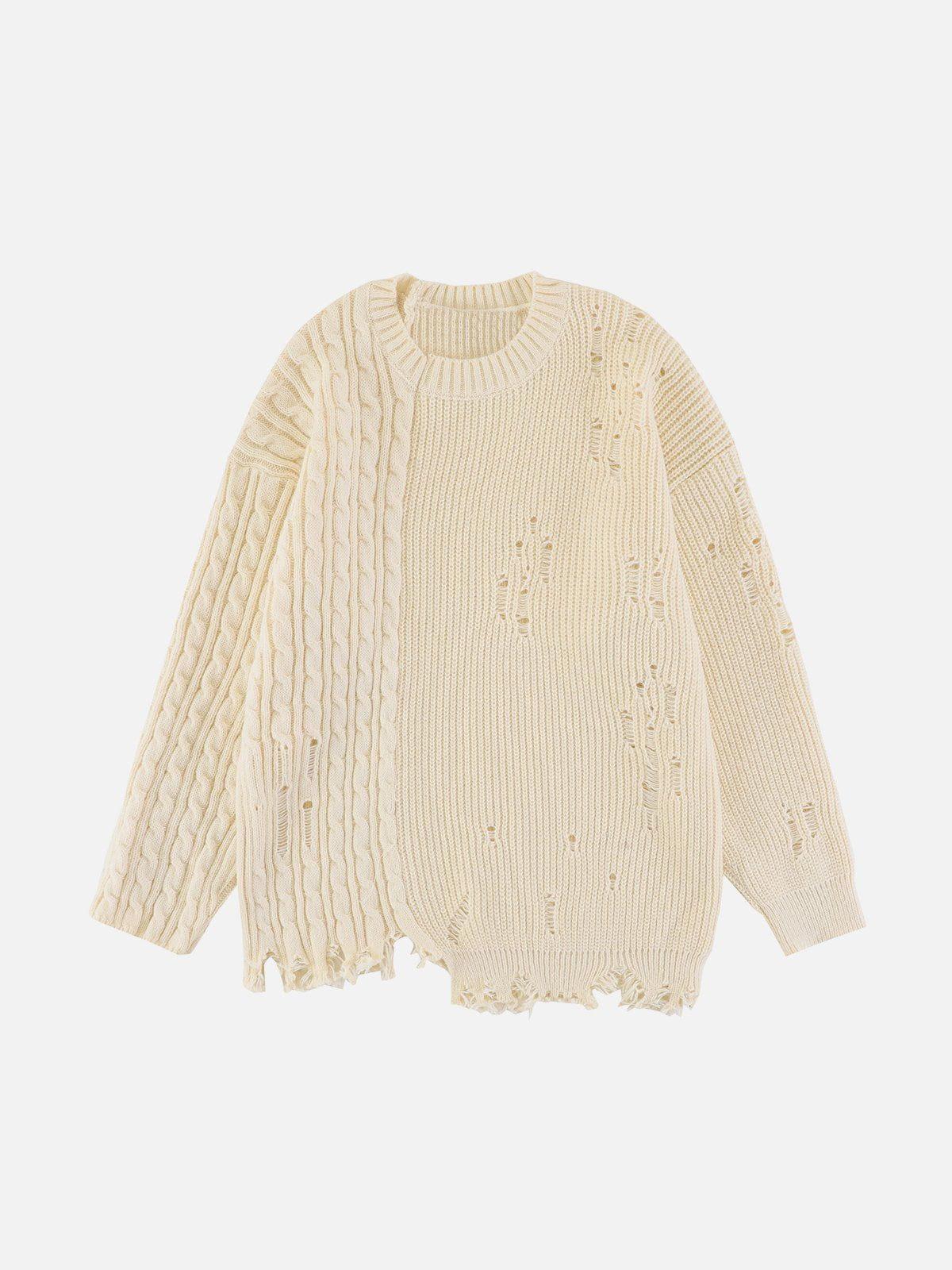 Irregular Patchwork Twist Sweater