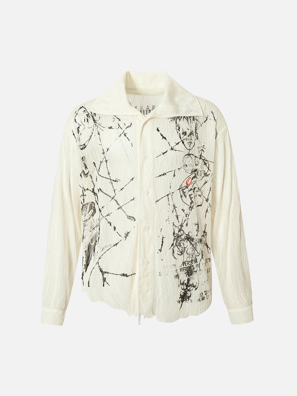 Irregular Pleated Print Shirt
