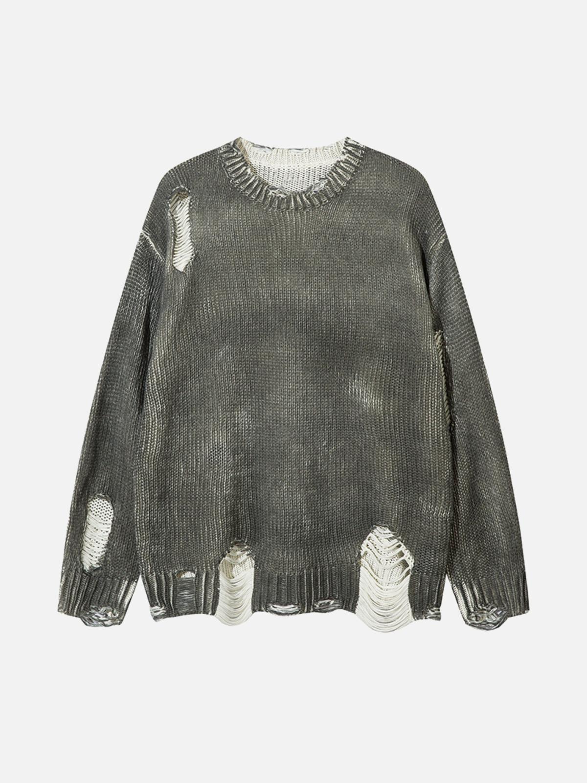 Irregular Ripped Round Neck Sweater