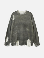 Irregular Ripped Round Neck Sweater
