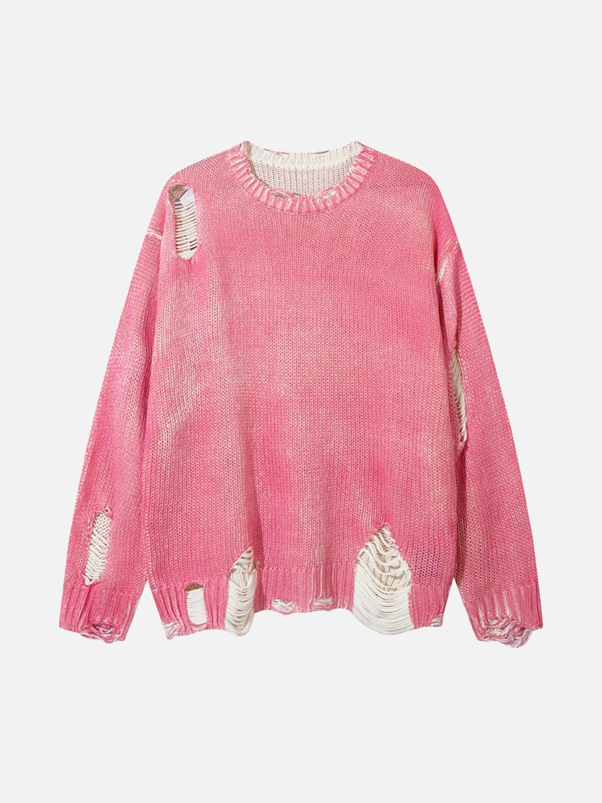 Irregular Ripped Round Neck Sweater