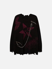 Irregular Ripped Skeleton Zipper Chain Knit Sweater