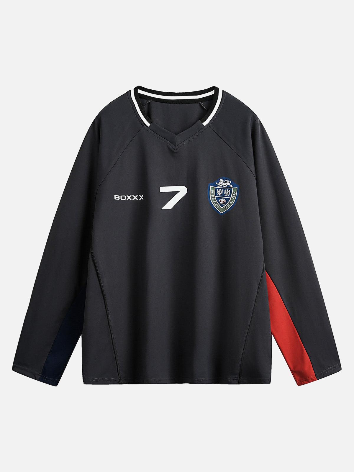 Jersey Contrast Color Stitching Long Sleeve T-Shirt