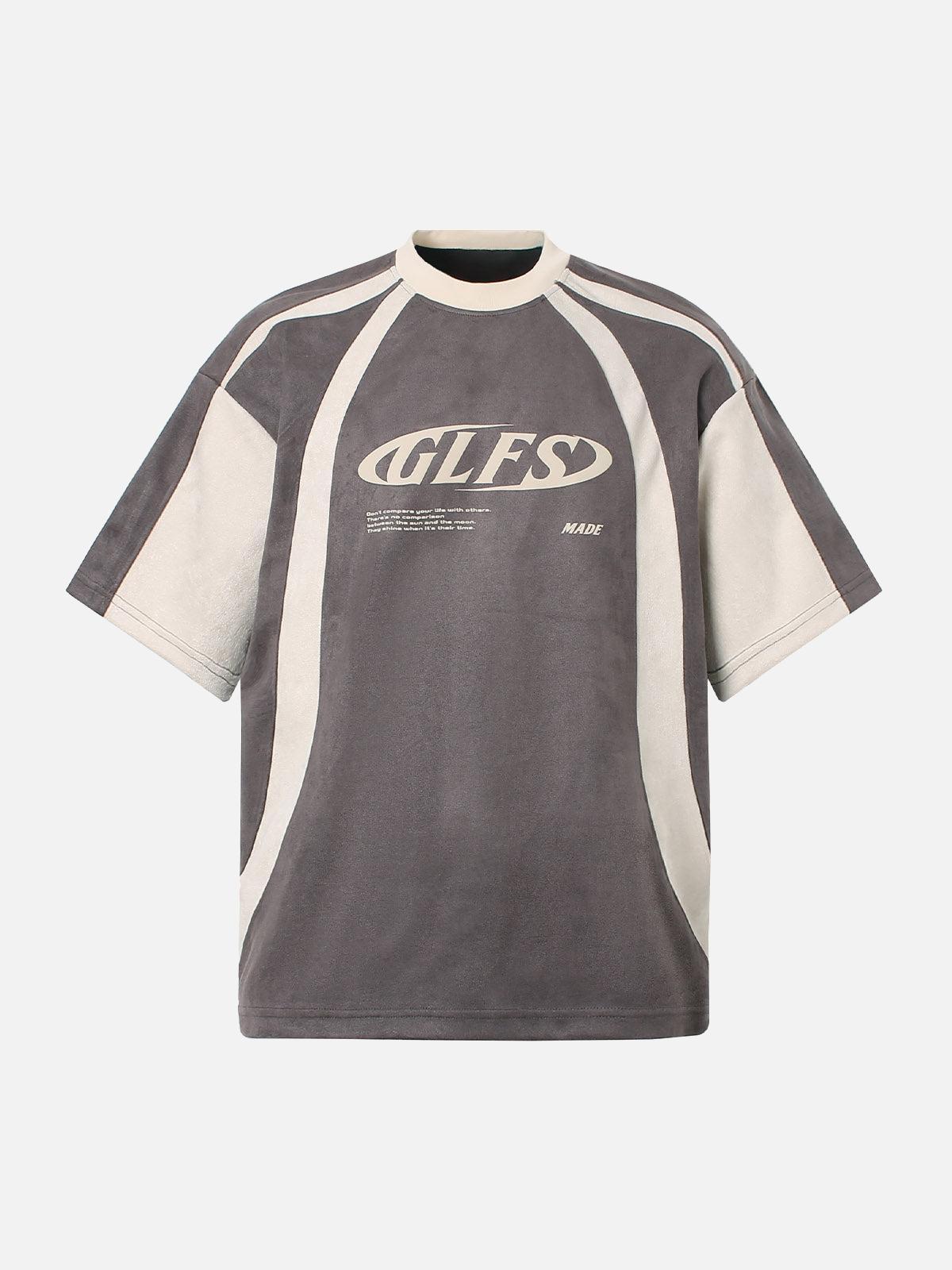Jersey Deconstructed Contrast Color Stitching Print T-Shirt