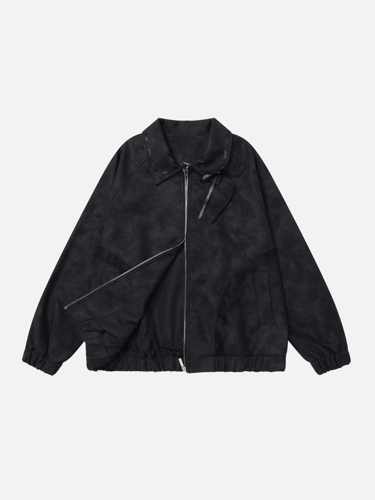 Lace Patchwork Faux Leather Jacket
