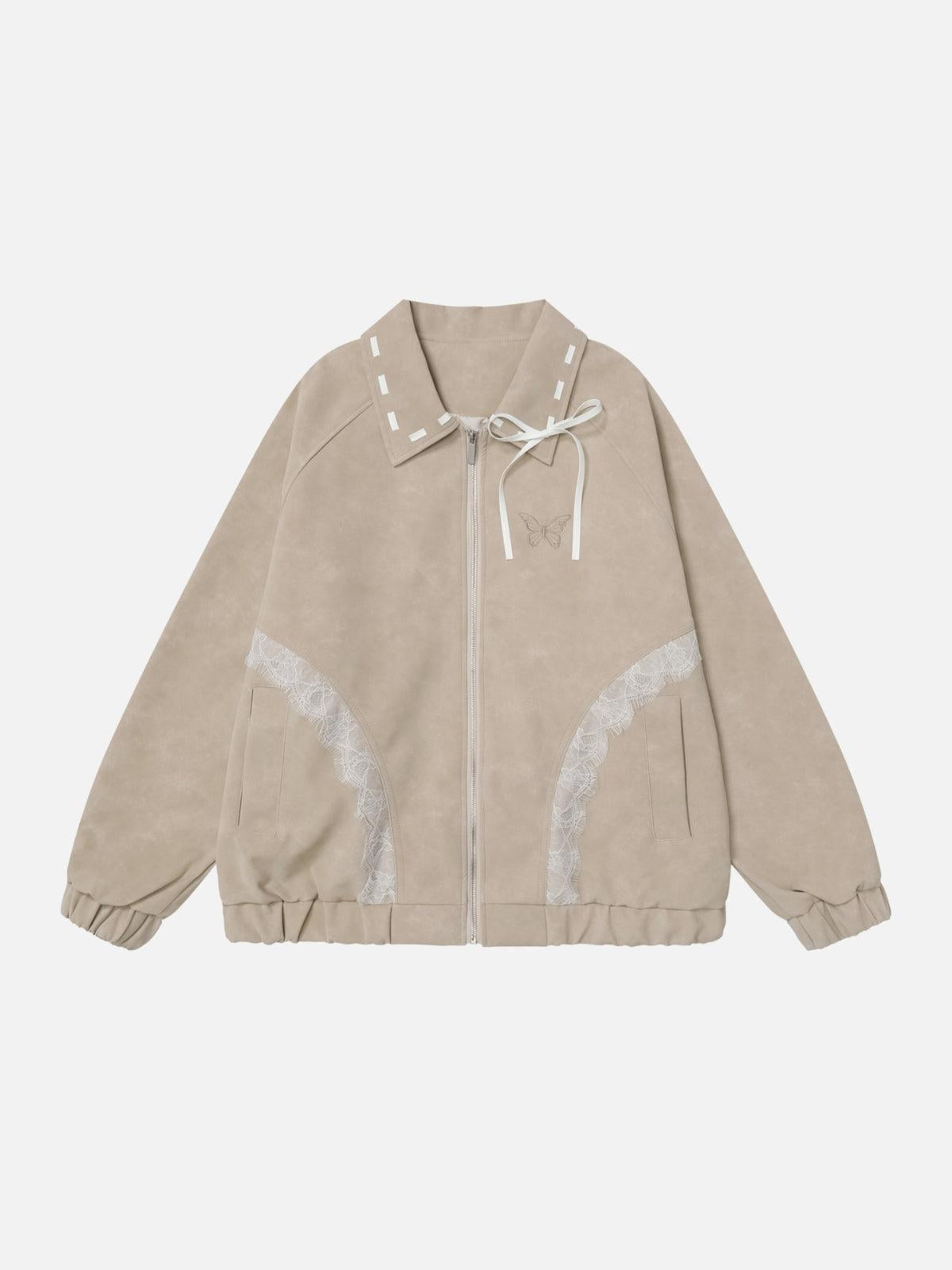 Lace Patchwork Faux Leather Jacket
