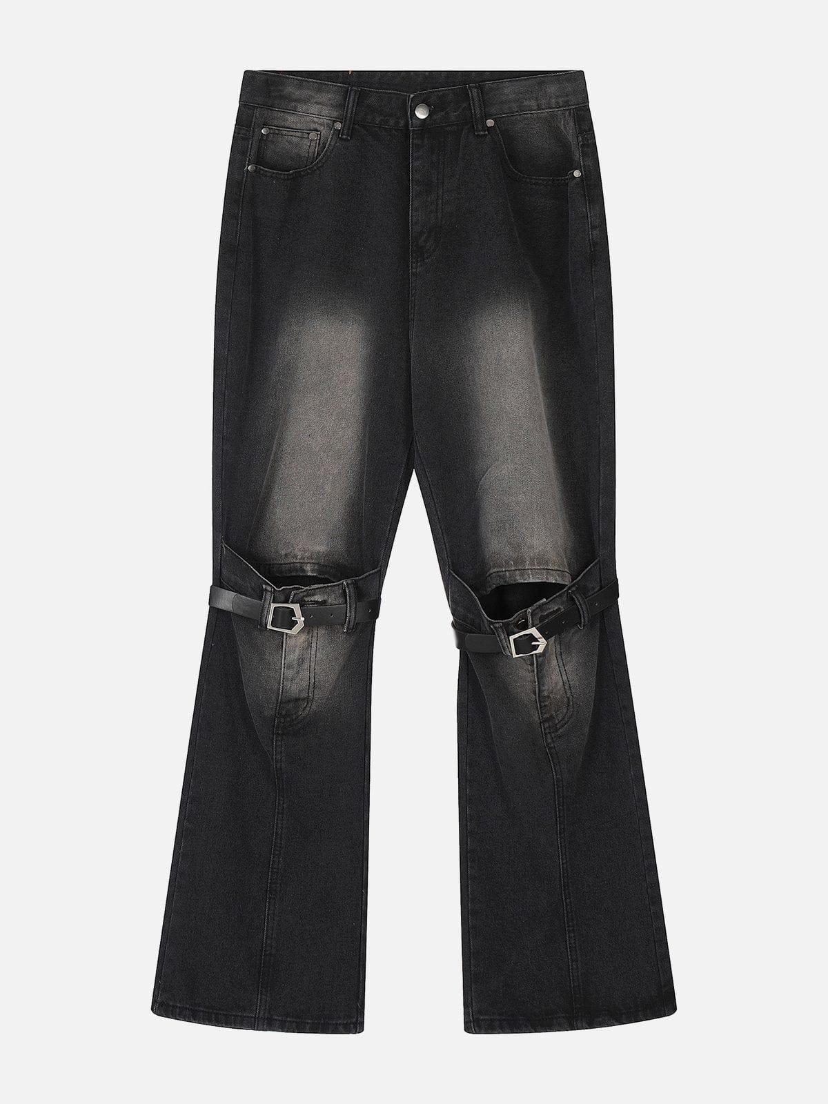 Lace-Up Ripped Wash Jeans