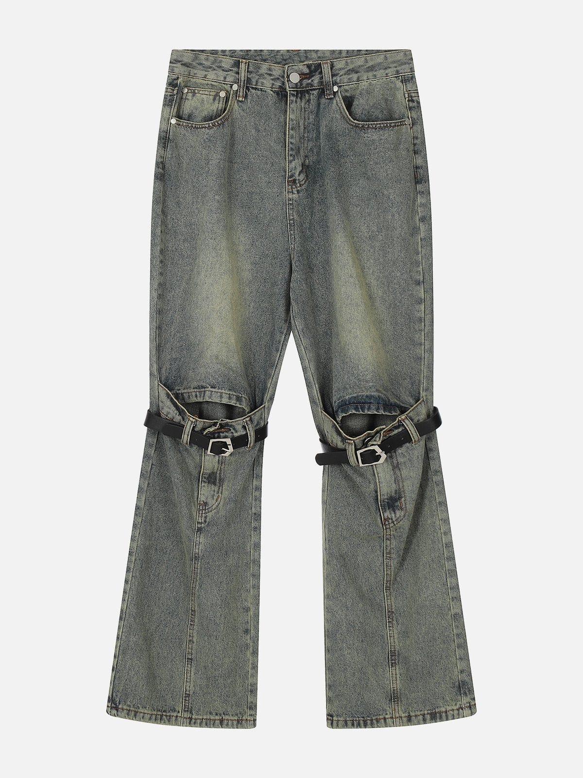 Lace-Up Ripped Wash Jeans
