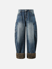 Leopard Print Barrel Cuffed Jeans