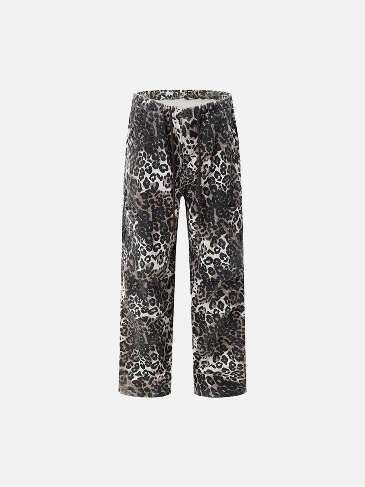 Leopard Print Pleated Drawstring Pants