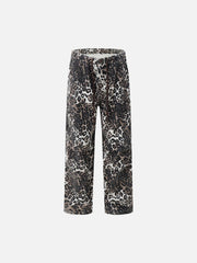 Leopard Print Pleated Drawstring Pants