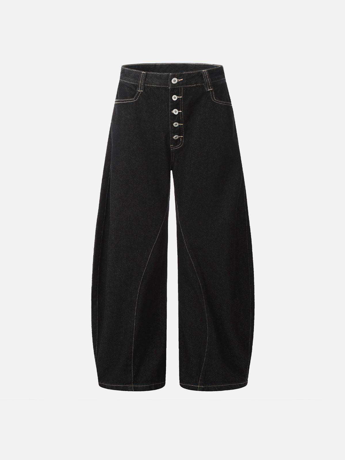 Line Embroidery Barrel Loose Jeans
