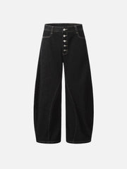 Line Embroidery Barrel Loose Jeans