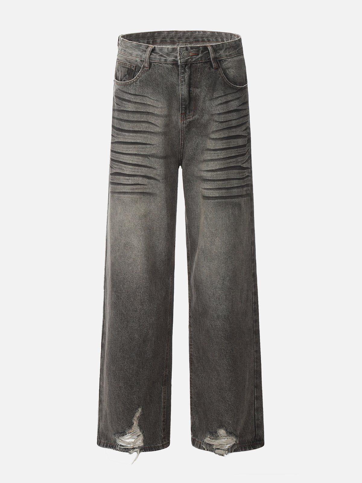 Line Print Washed Loose Jeans