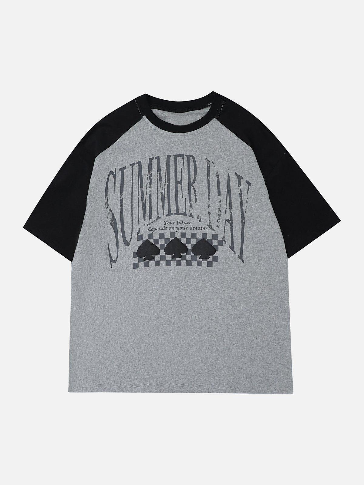 Love Heart Print Patchwork Tee
