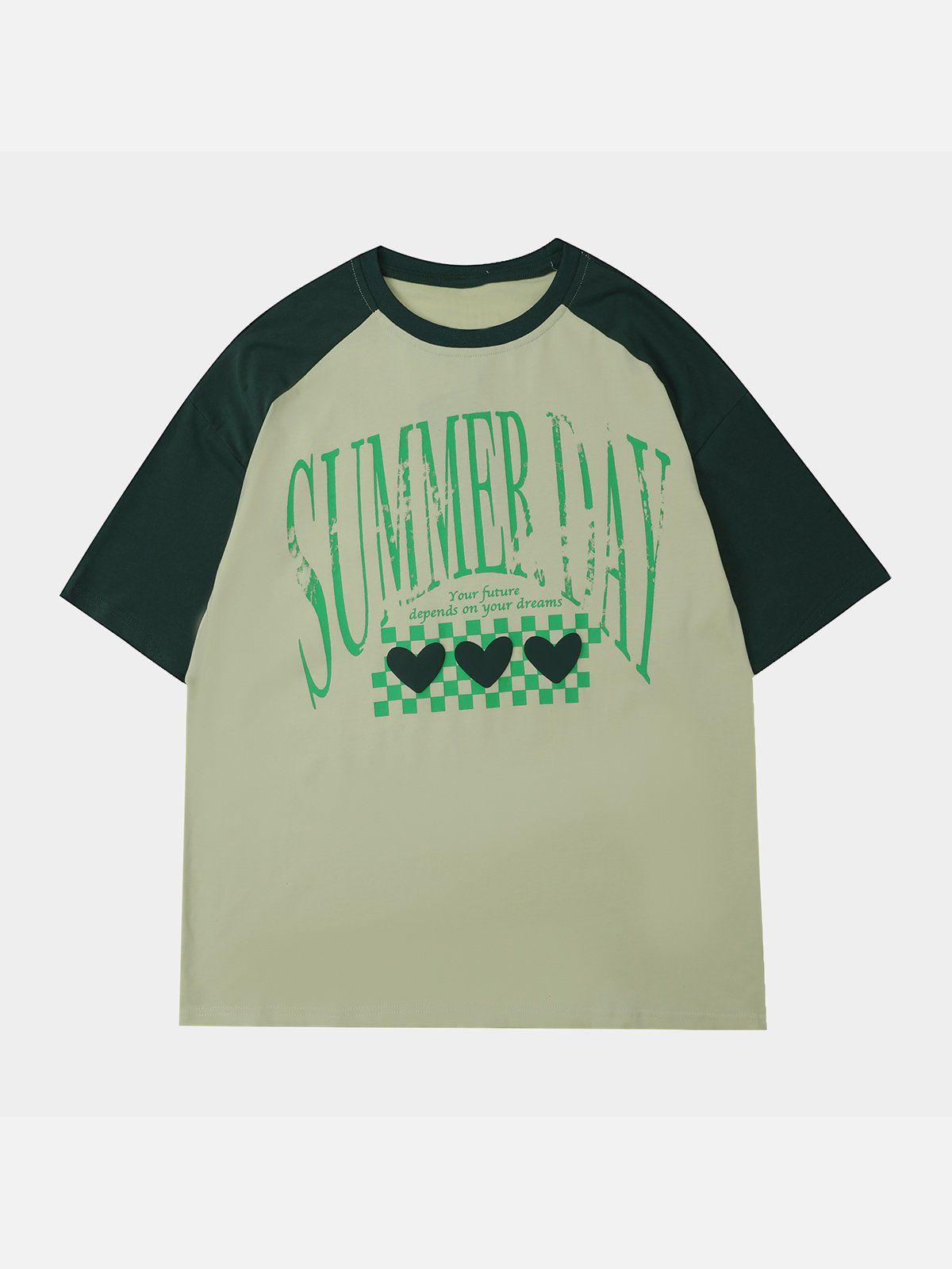 Love Heart Print Patchwork Tee