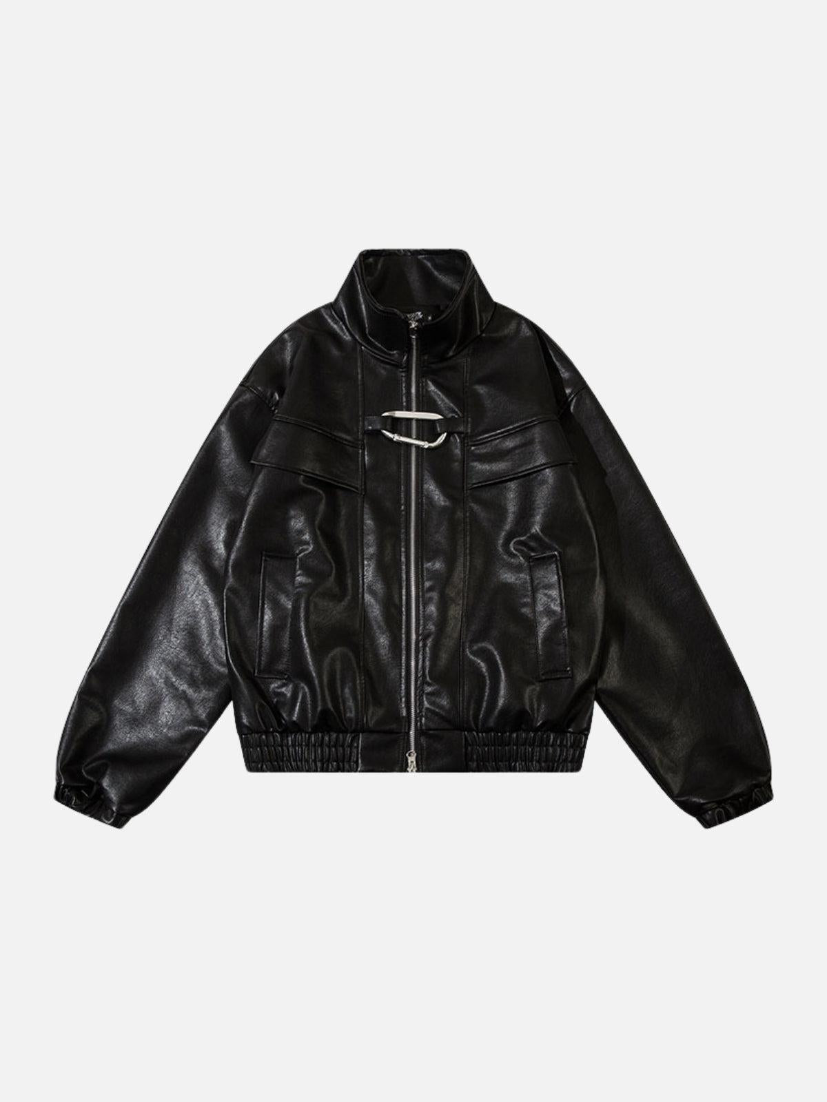 Metal Buckle Faux Leather Jacket