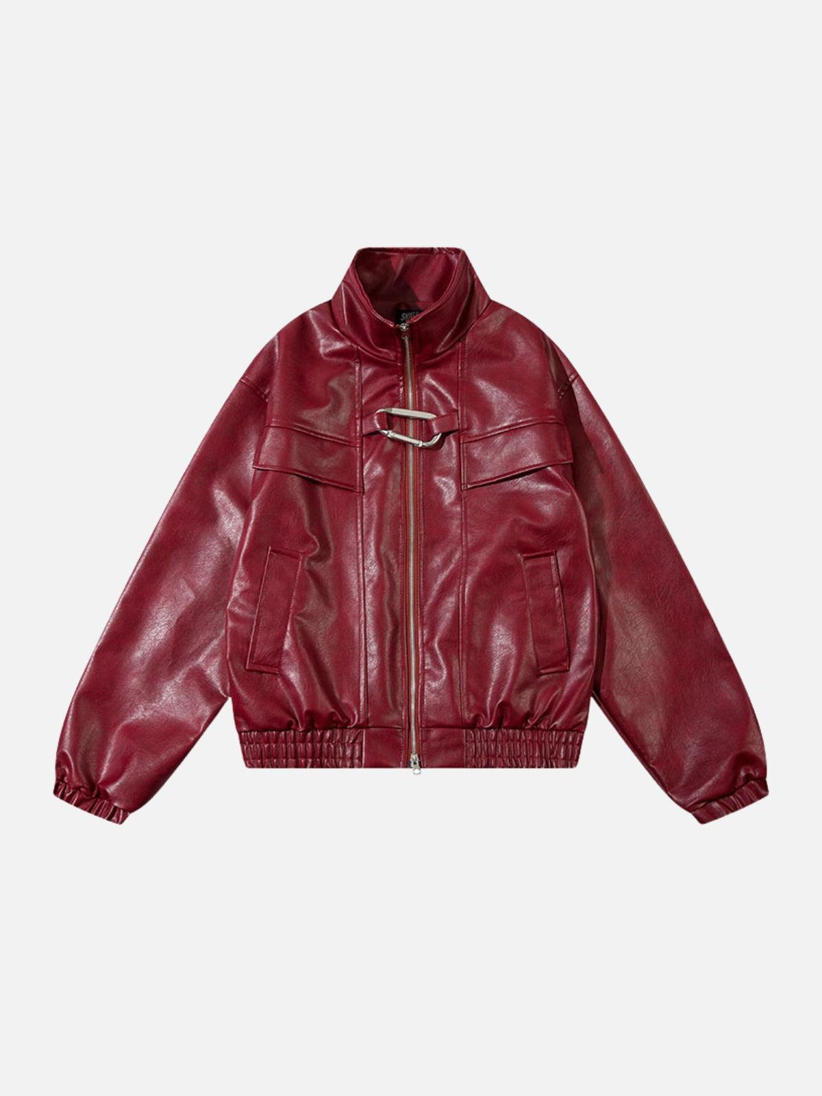 Metal Buckle Faux Leather Jacket