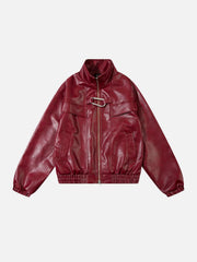 Metal Buckle Faux Leather Jacket