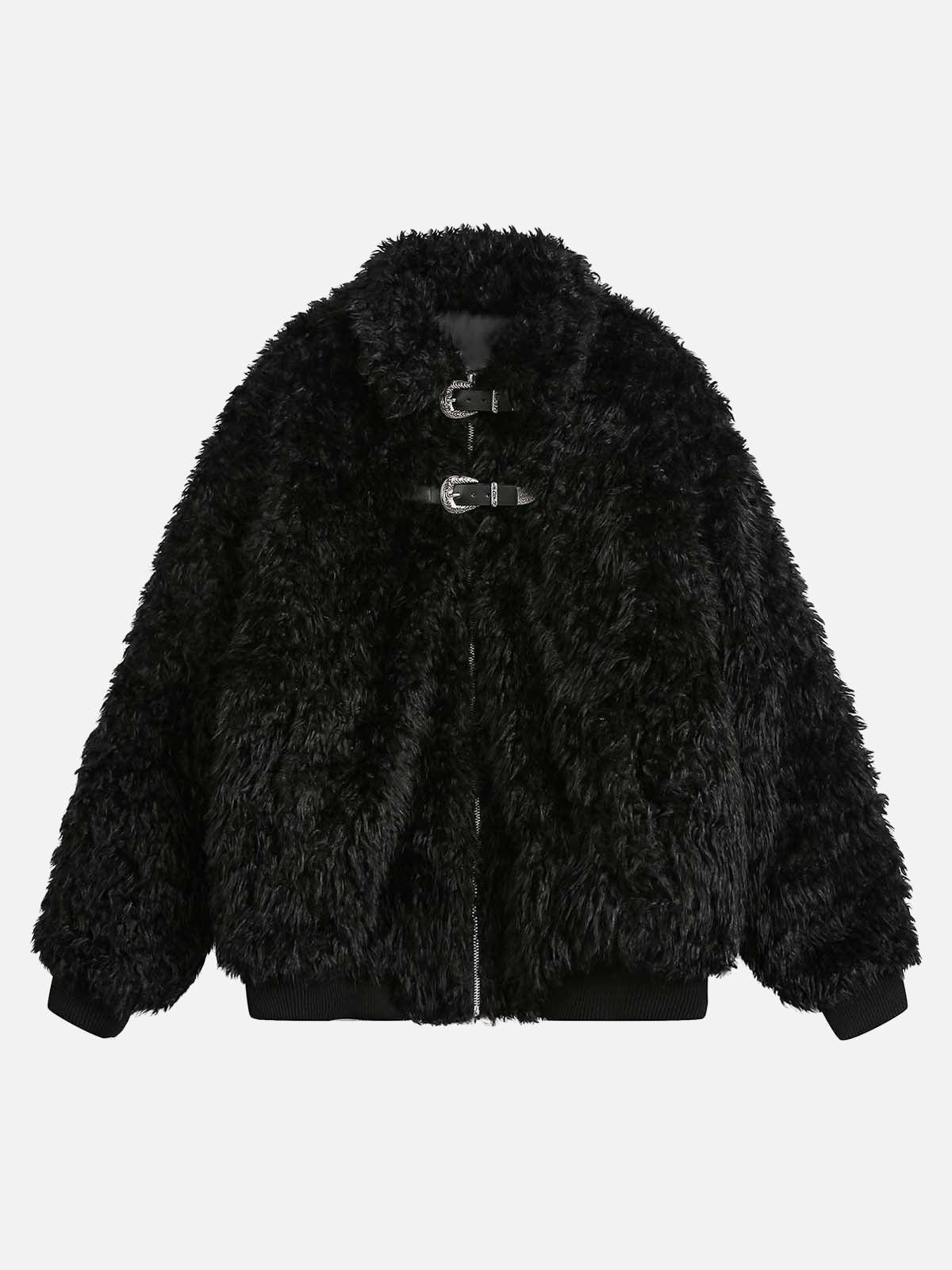 Metal leather button Faux Fur Jacket