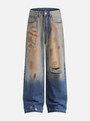 Mud Dyeing Distressed Jeans