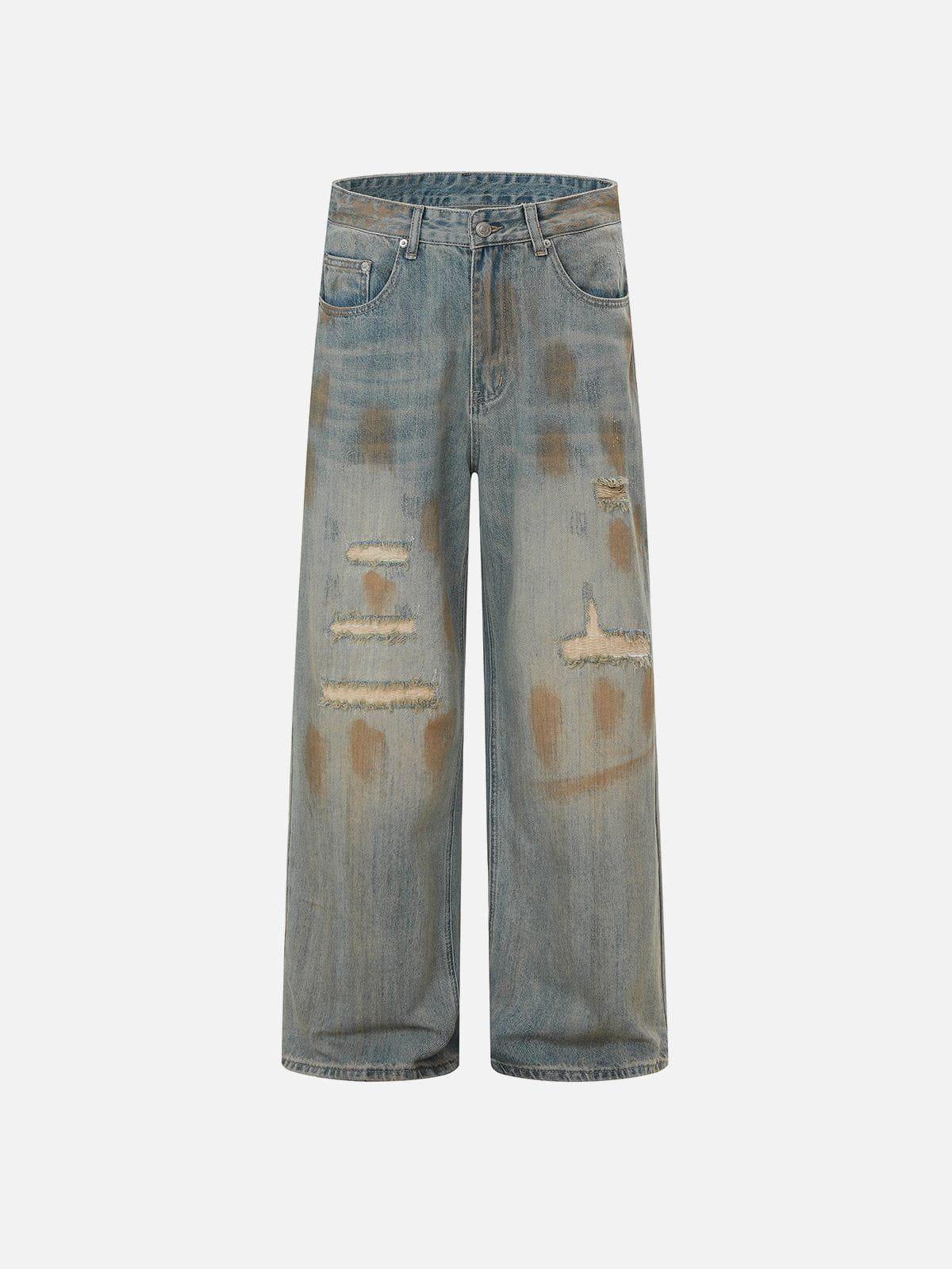Mud Dyeing Distressed Vintage Fade Jeans