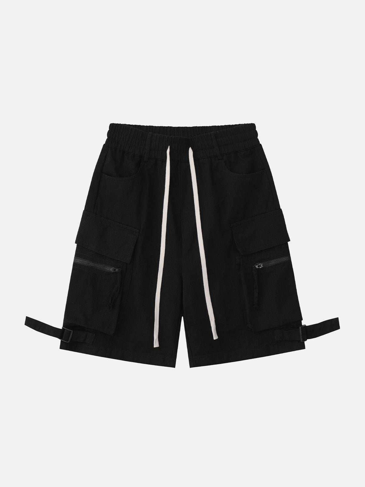 Multi-Pocket Cargo Solid Drawstring Shorts