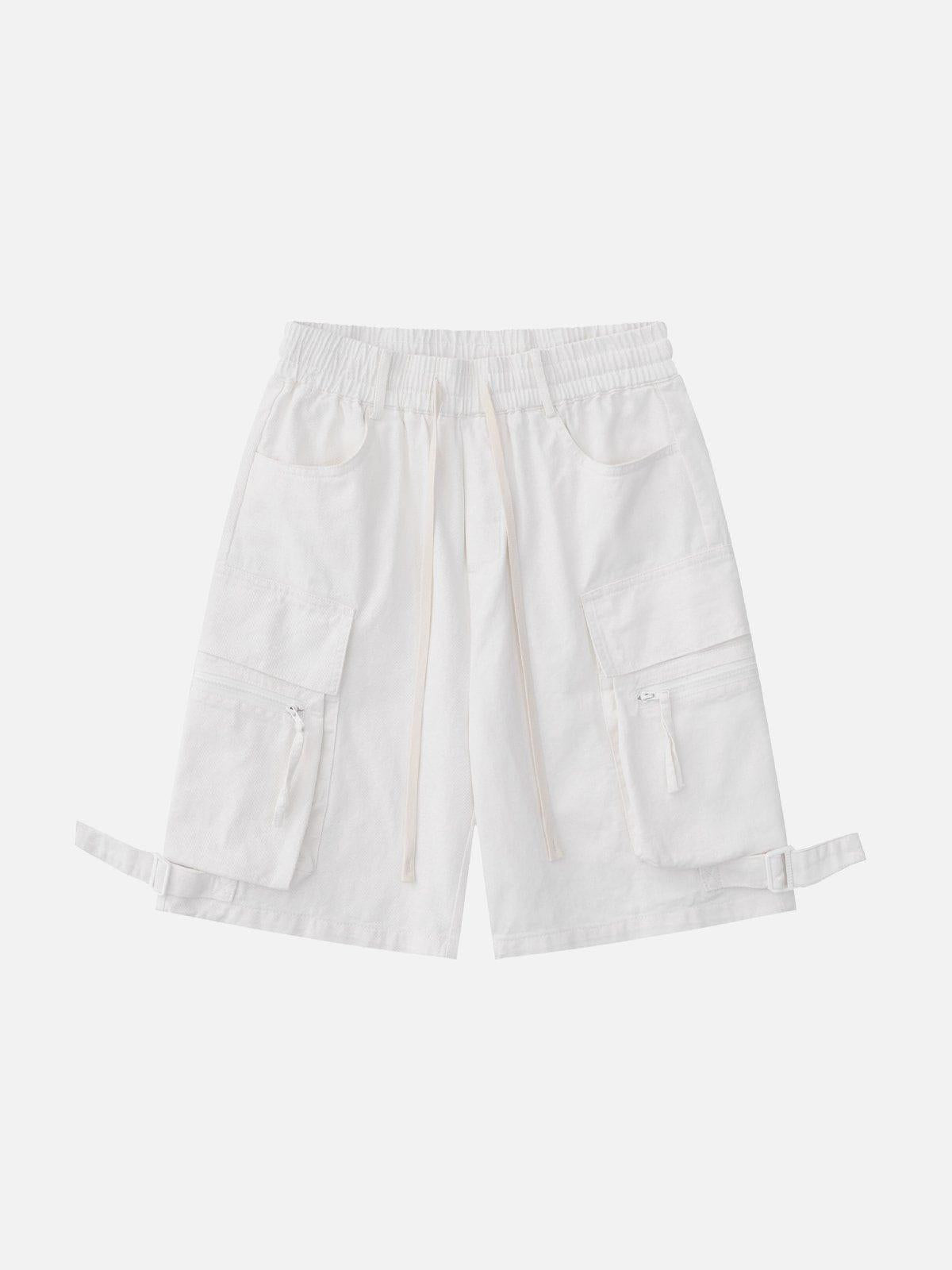 Multi-Pocket Cargo Solid Drawstring Shorts