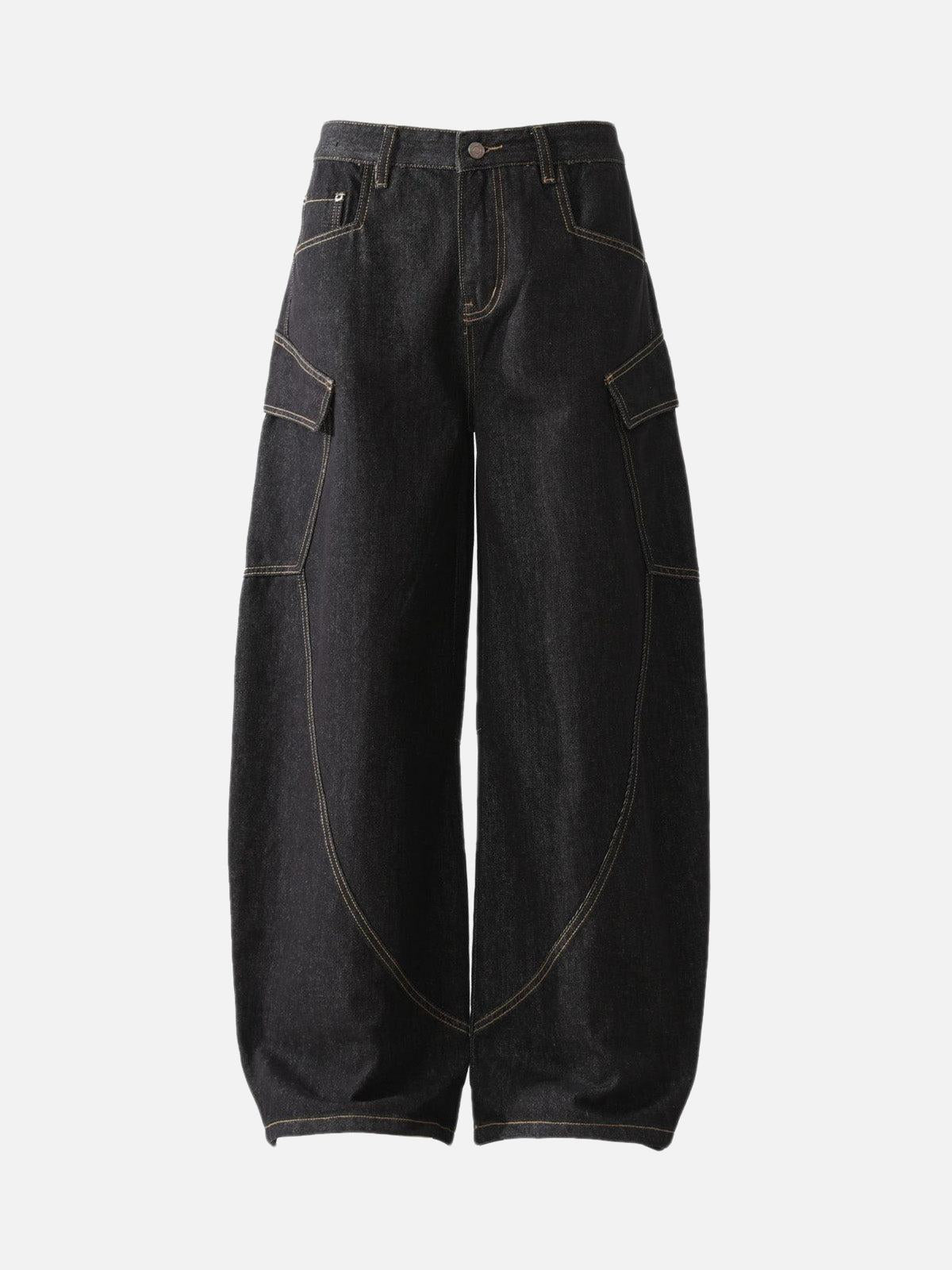 Multi-Pocket Deconstructed Washed Barrel Cargo Jeans