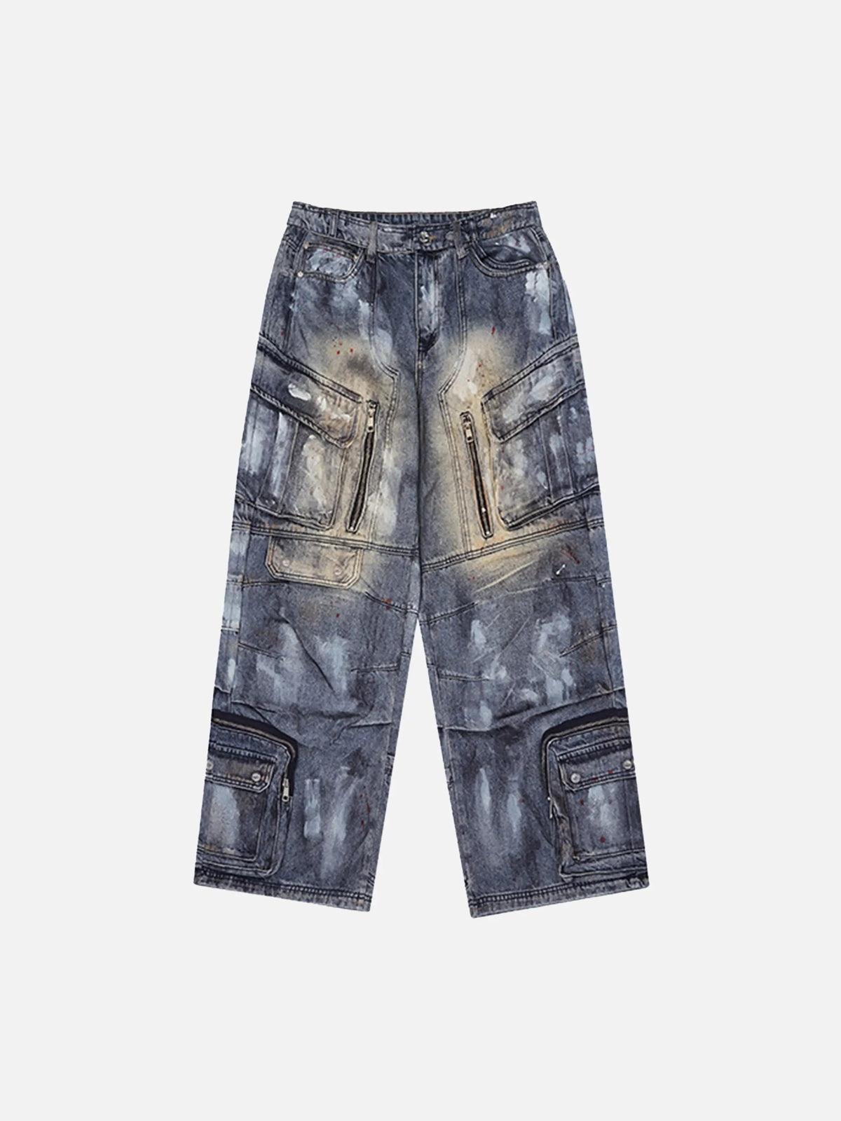 Multi-Pocket Dirty Overalls Jeans