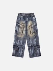 Multi-Pocket Dirty Overalls Jeans