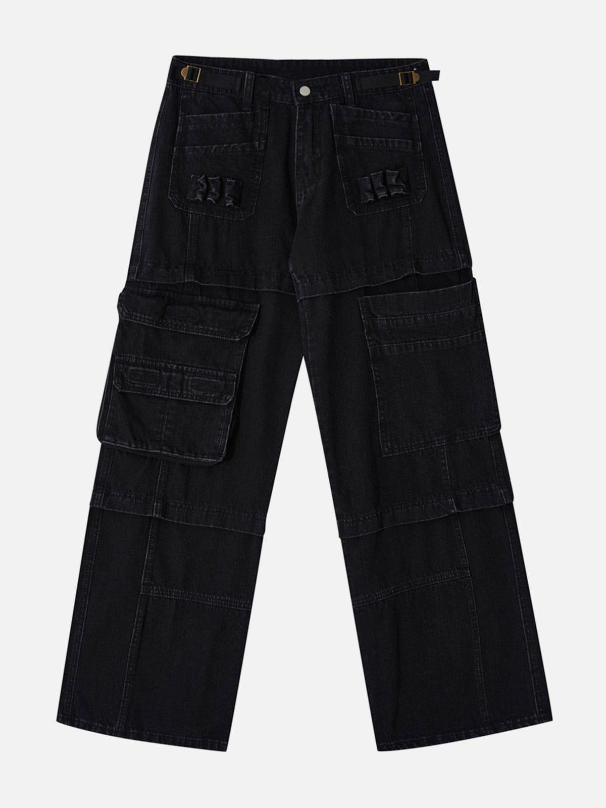 Multi Pocket Patchwork Straight-Leg Jeans