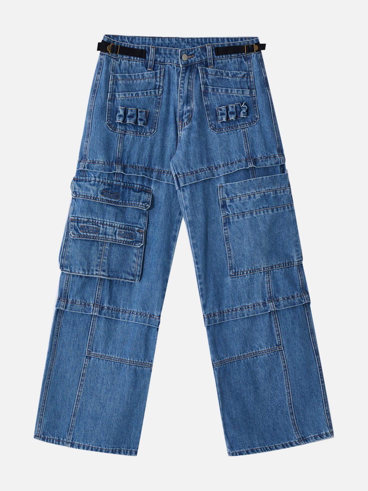Multi Pocket Patchwork Straight-Leg Jeans