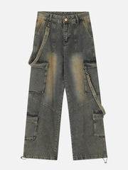 Multi Pocket Washed Loose Jeans